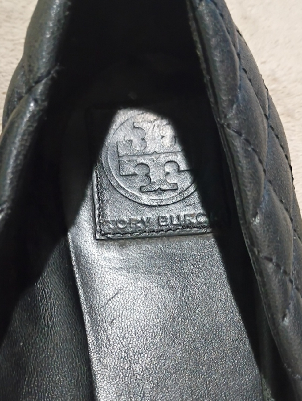 Tory Burch Black Quilted Ballet Flats with Gold Cap Toe. - Picture 4 of 10